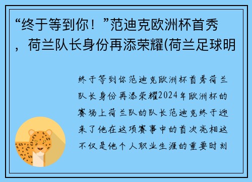 “终于等到你！”范迪克欧洲杯首秀，荷兰队长身份再添荣耀(荷兰足球明星范迪克)